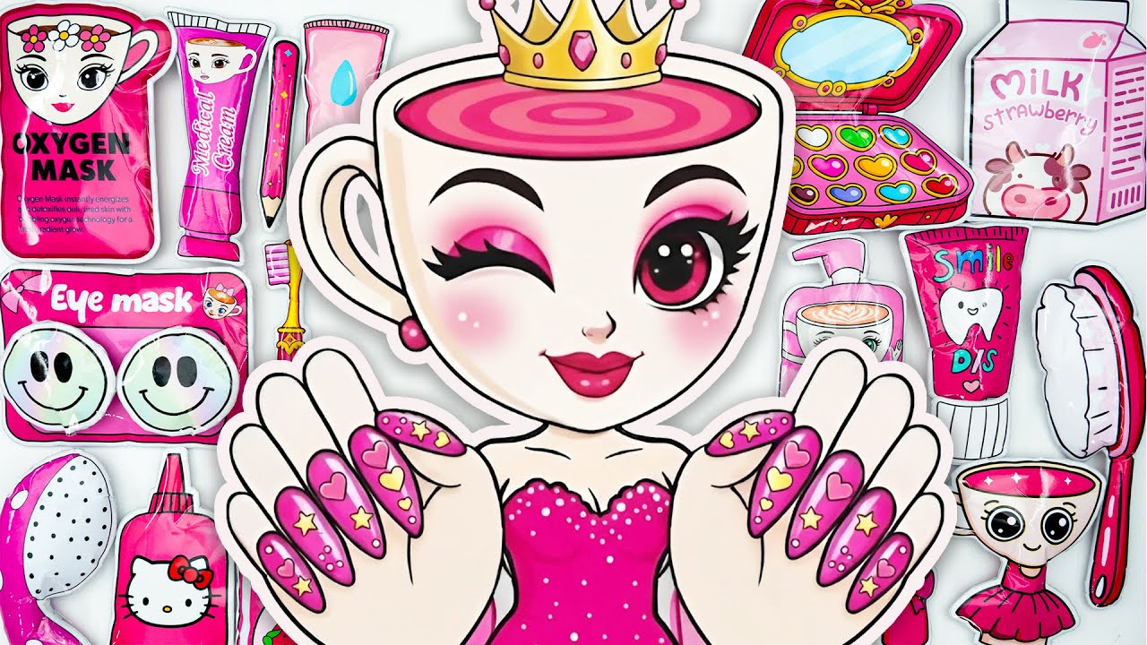 💖Paper DIY💖 Brainrot Ballerina Cappuccina Princess Pink Skincare + Makeup Blind Box Unboxing ASMR