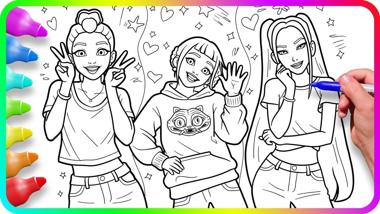 Satisfying Coloring - Rumi, Zoey, Mira / KPop Demon Hunters Fan Art Coloring Pages