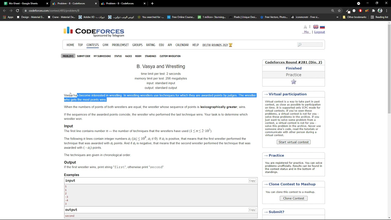 Codeforces 493B - Div2 - Vasya and Wrestling (Arabic)