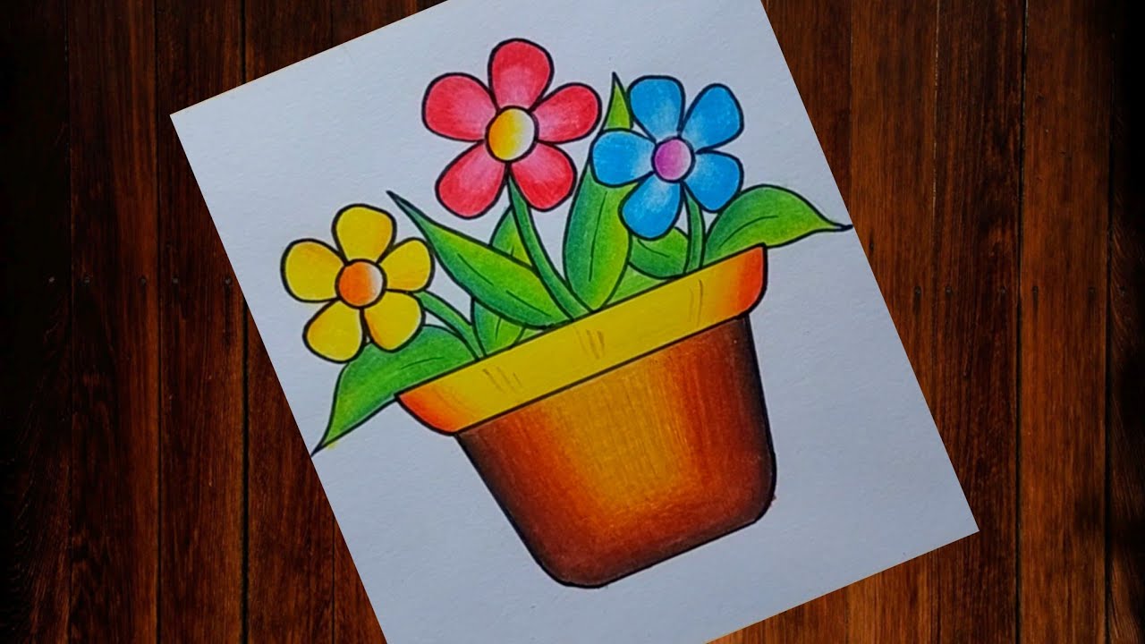 Easy and Simple Flower pot drawing| How to draw Flower pot step by step| Flower Vase drawing