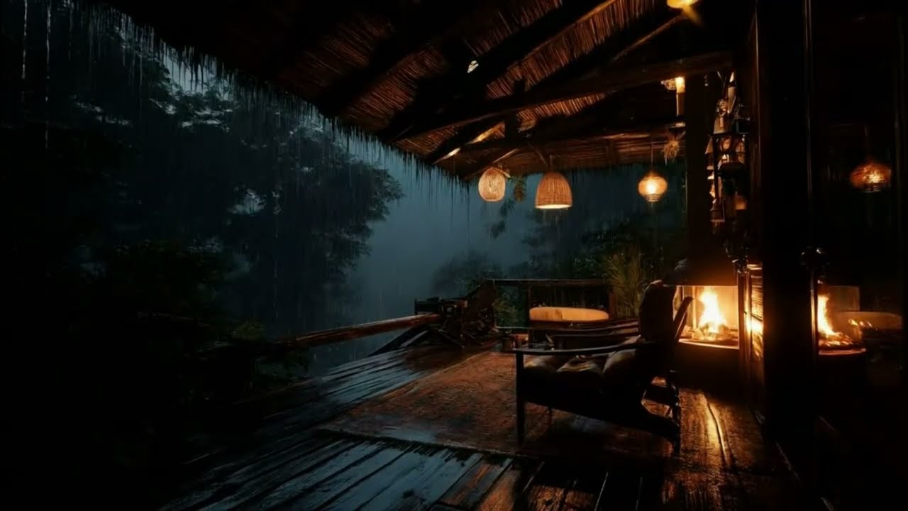 🔴 LIVE: Cozy Cabin Rain on Porch🌧️ Fireplace & Heavy Rain Sounds for Deep Sleep, Study & Relaxation