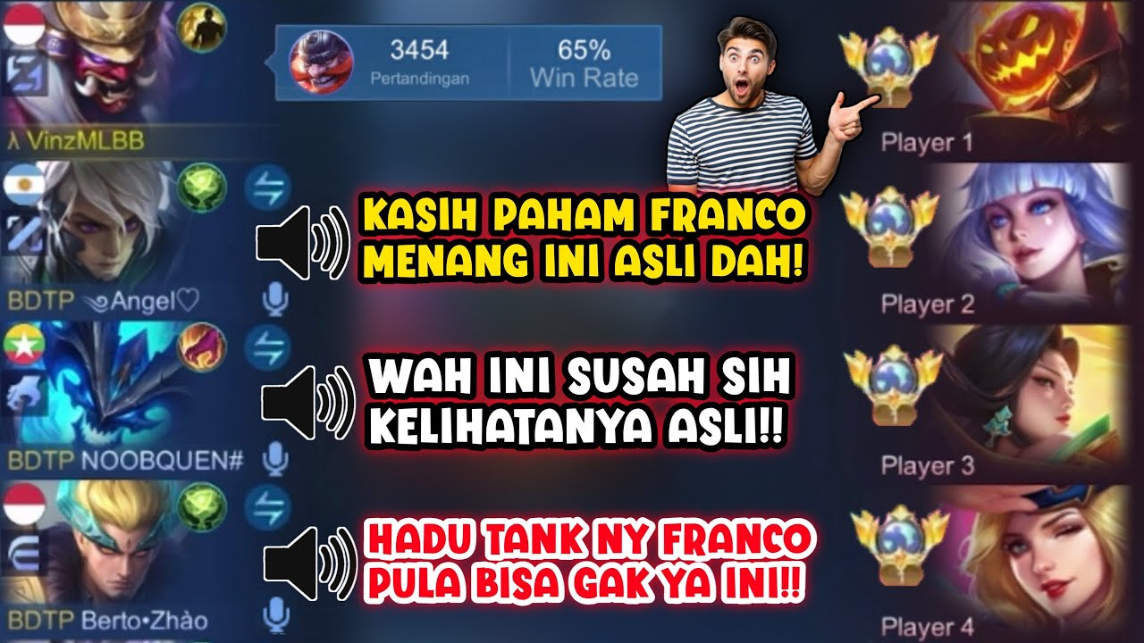 REACTION TEAM KETIKA GUA PAKAI HERO FRANCO DAN BERTEMU SAMA TOP GLOBAL ASLI PERTARUNGAN GILA!
