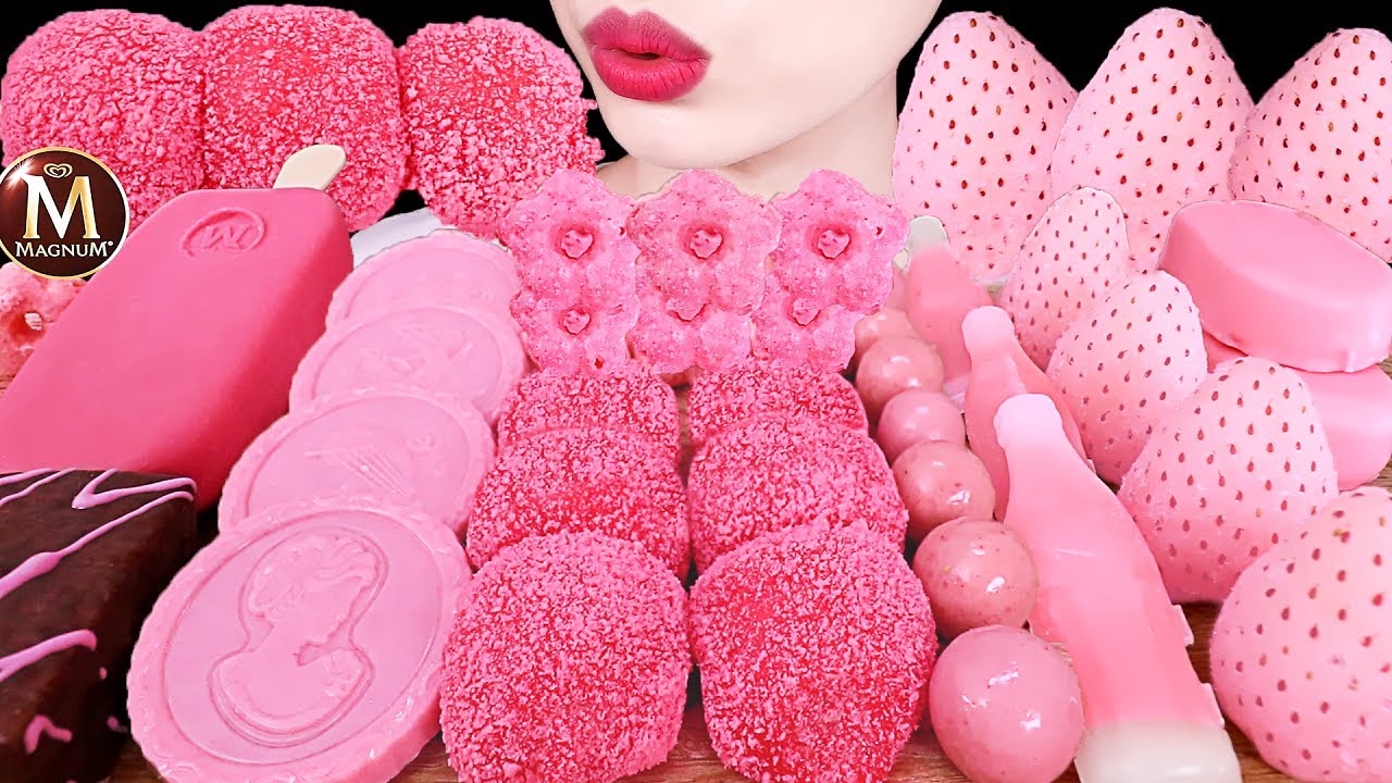 ASMR MUKBANG｜PINK CHOCOLATE MAGNUM FROZEN FRUITS ICE CREAM RICE CAKE 편의점 찰떡꼬치 초코과자 초코아이스크림 얼린과일 먹방