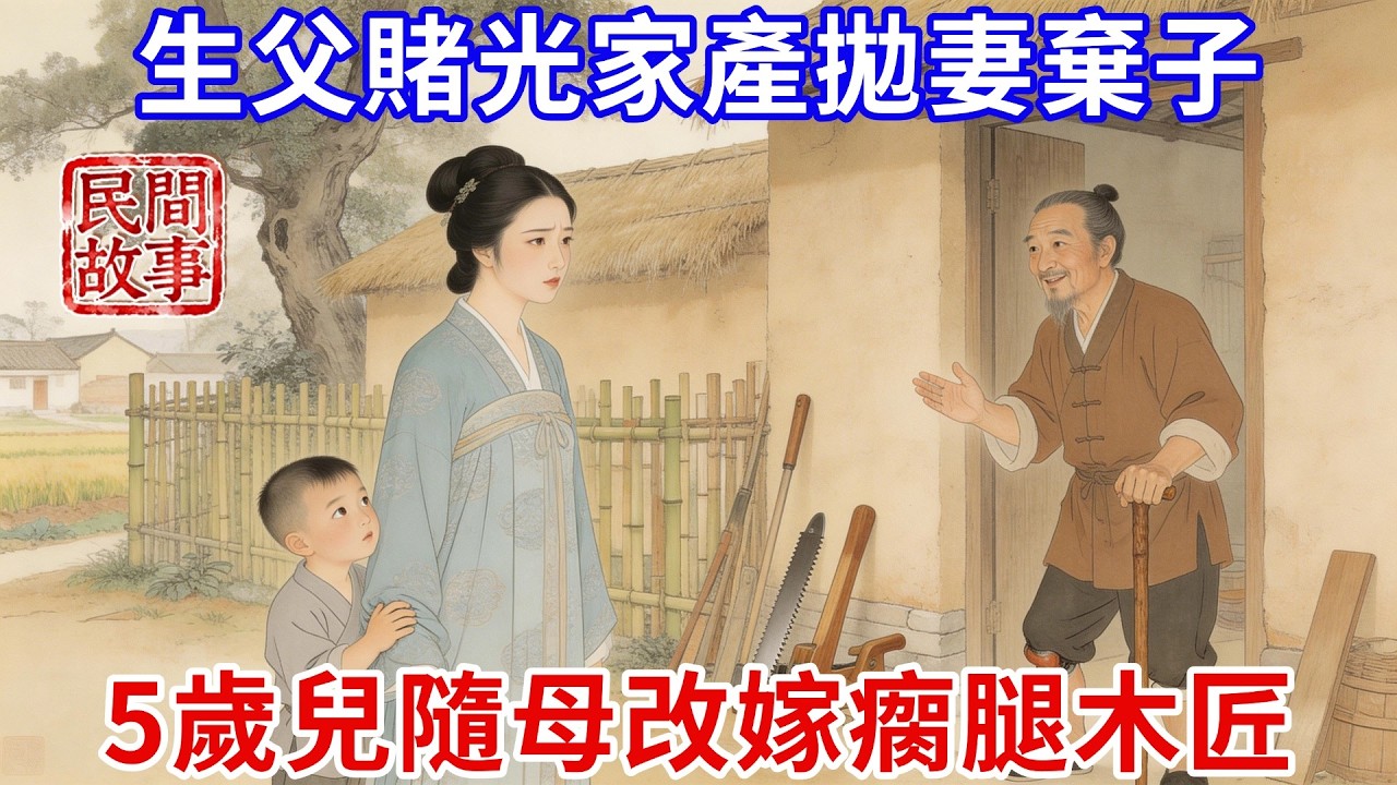 生父將家產輸光後拋妻棄子逃走，5歲男童跟隨母親改嫁到村尾瘸腿木匠家，木匠對他視如己出，出錢送他讀書，男童長大後金榜題名，將父母接入京城，大喜之日生父竟找上門了！#民間故事 #槐樹下聽書