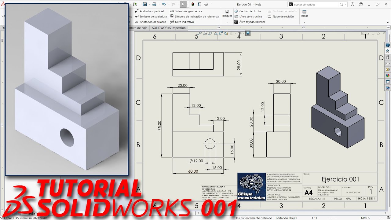 Tutorial Curso B&aacute;sico Solidworks Principiantes Exercise 001 | SolidWorks Tutorial for Beginners