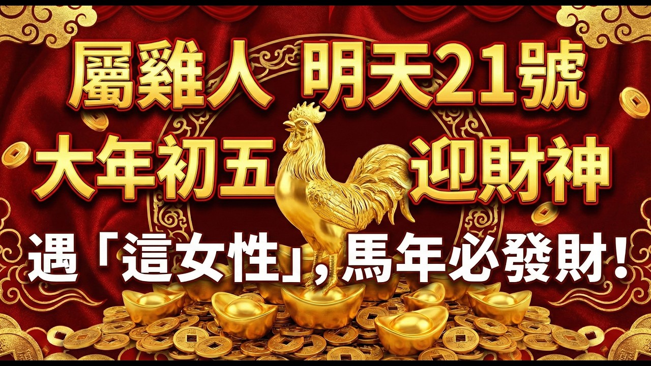 屬雞人2026轉運大局！明天21號，大年初五迎財神，只要身邊出現「這種女性」，就是你馬年發大財的預兆！#2026生肖雞運勢 #屬雞2026運勢 #大年初五 #財運 #貴人 #破五 #招財 #偏財運