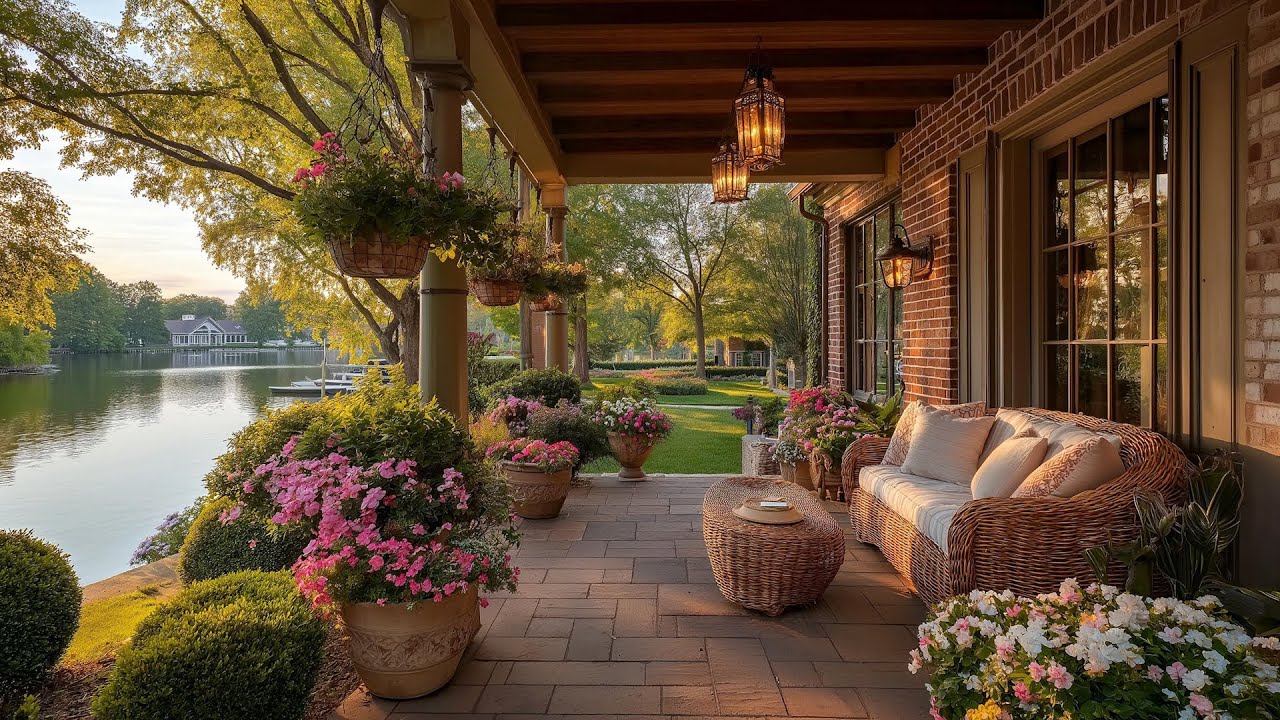 3 Hours Relaxing Coffee Shop Jazz - Cozy Lakeside Garden Ambience for Work and Productivity