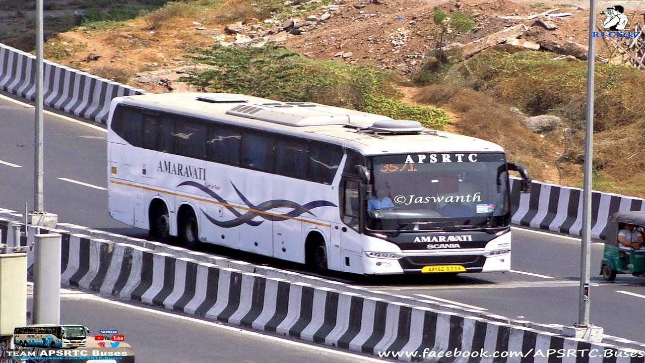 APSRTC Buses, TSRTC Buses on VIJAYAWADA KANAKADURGA FLYOVER BRIDGE, ANDHRA PRADESH, TELANGANA --600