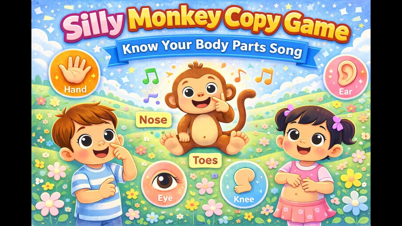 Silly Monkey Copy Game 🐵 | Touch Your Body Parts Song for Kids 👏👣 @HopPopTunes