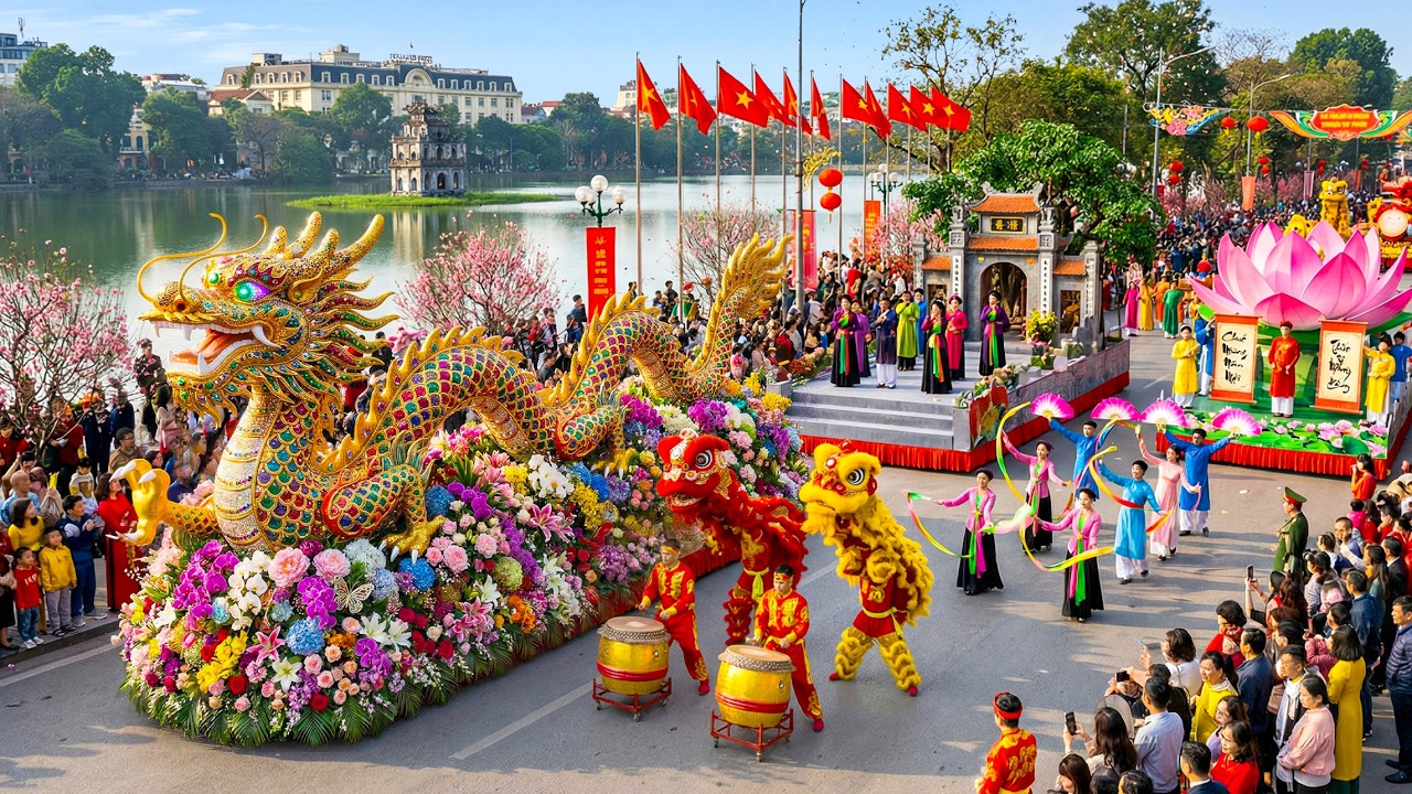 Традиционное новогоднее шествие в Ханое 2026 (4K) | Грандиозное празднование в столице Вьетнама 🎆