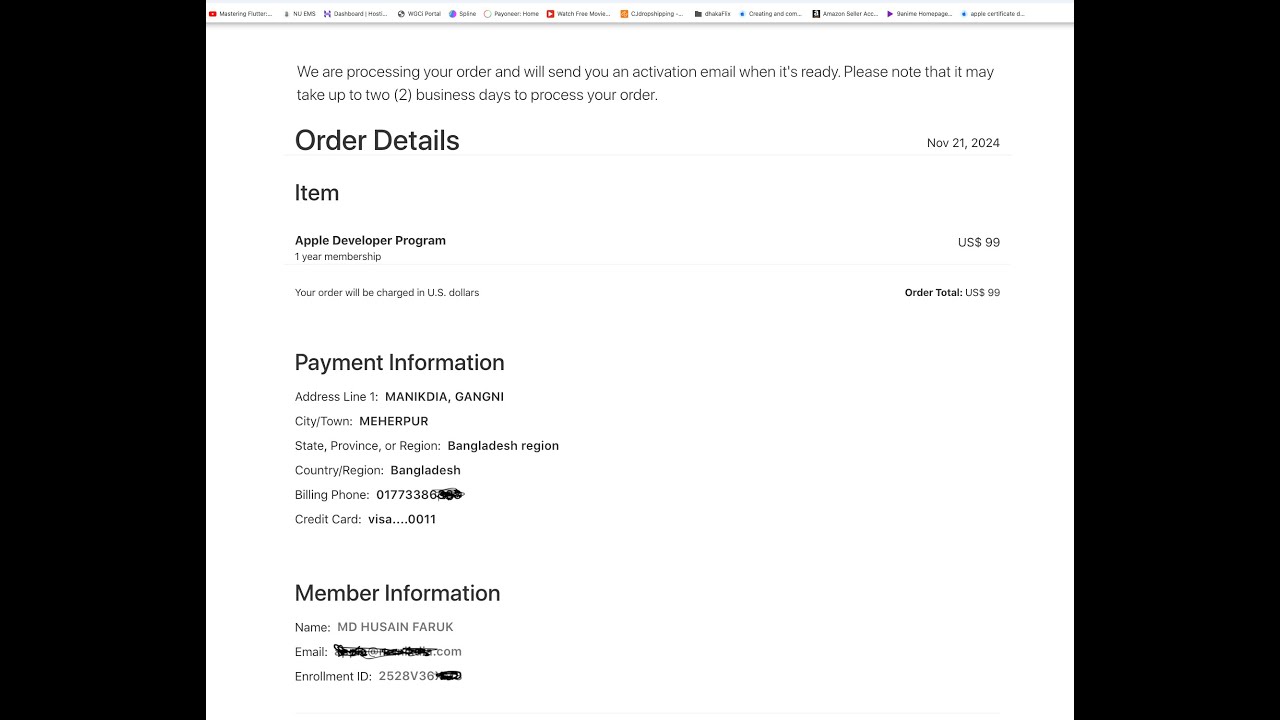How to open Apple developer account from Bangladesh using Bangladeshi address and payment.