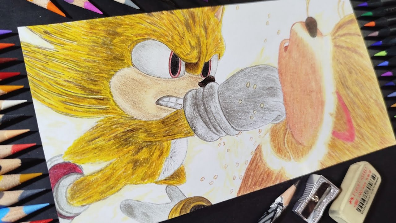 Dibujo a Super Sonic dandole un super golpe a Super Shadow | Sonic 3 La película