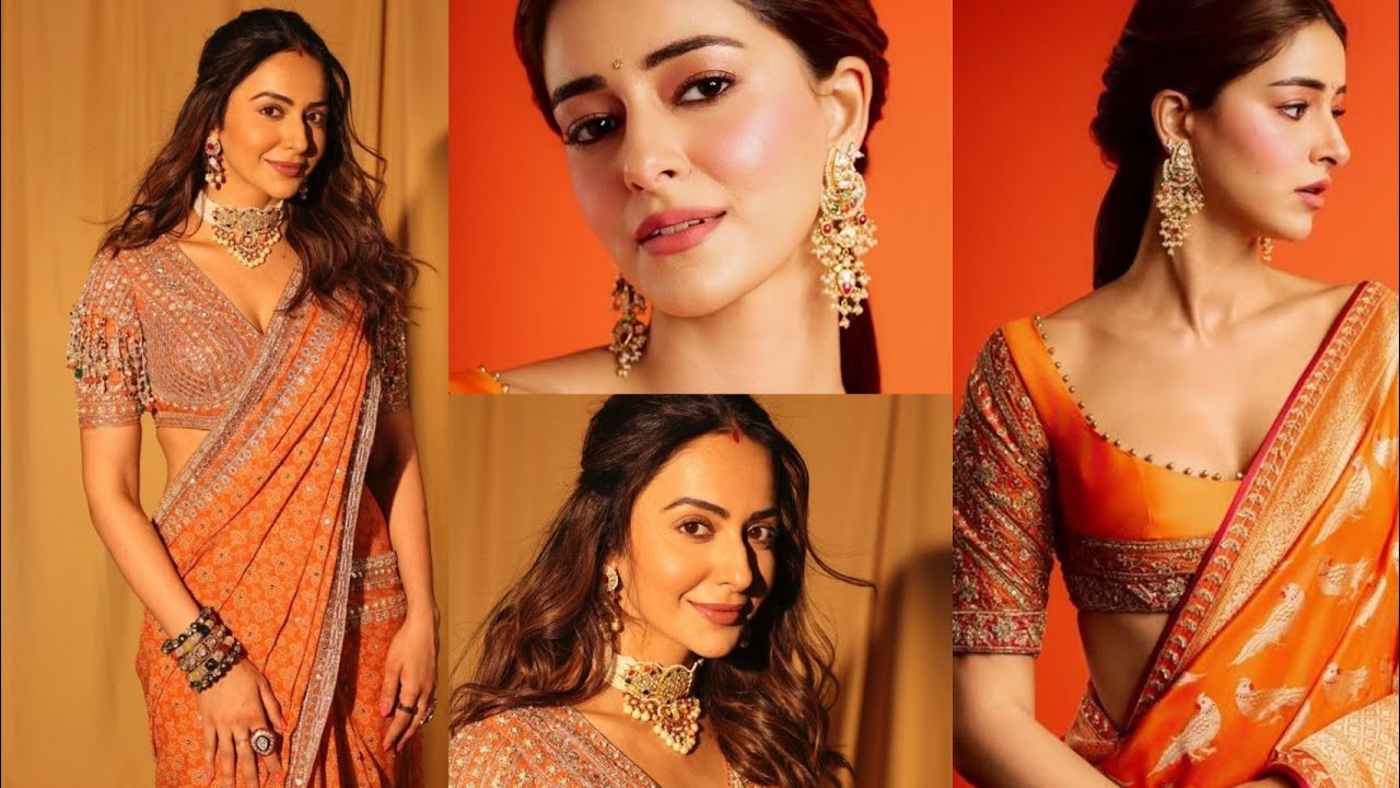 Latest jewellery ideas with orange saree 2026 || orange Saree With Jewellery Sets || #sareejewellery