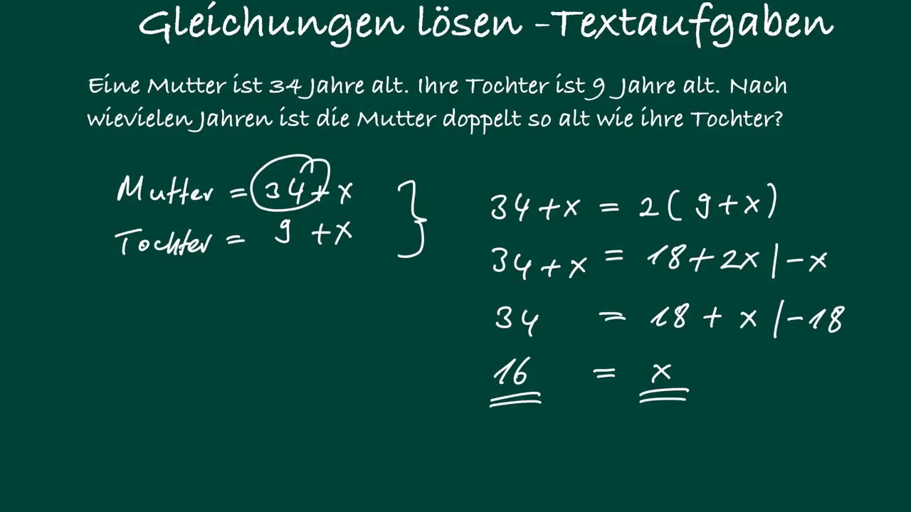 Gleichungen - Textaufgaben mit Lösungen