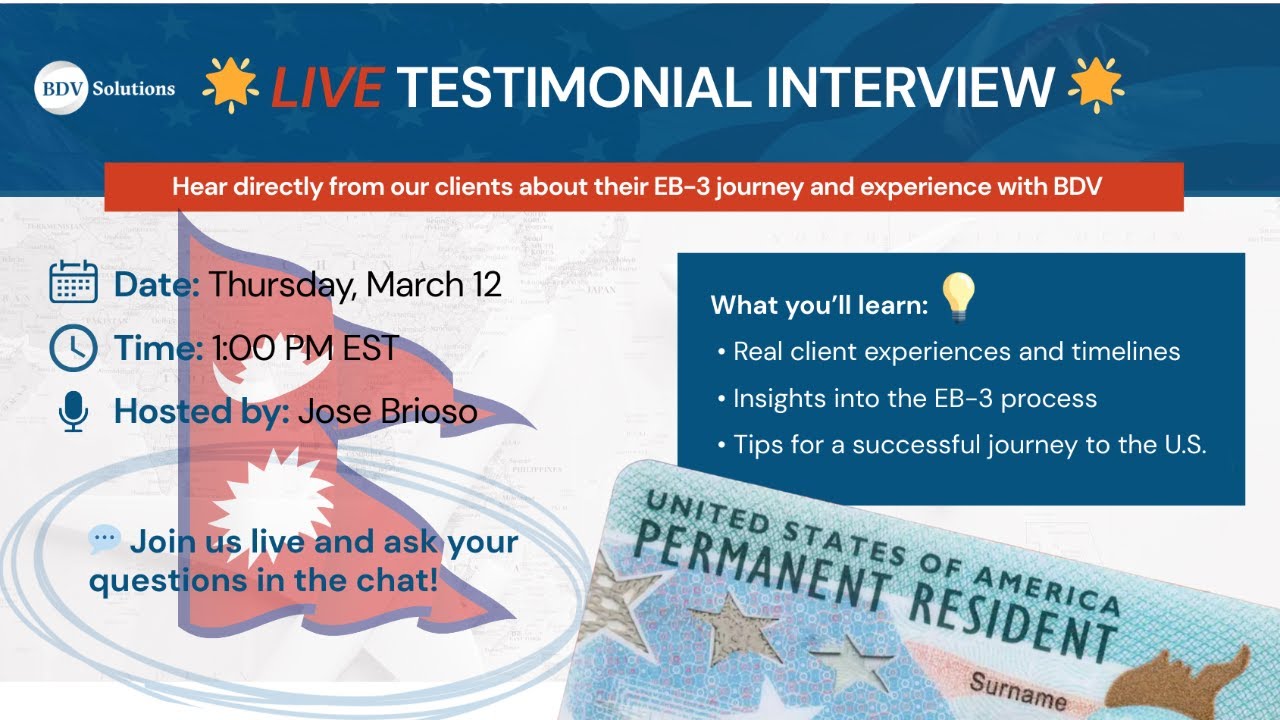 LIVE Success Story: Hear an EB-3 Journey from Nepal | Tomorrow at 1 PM EST