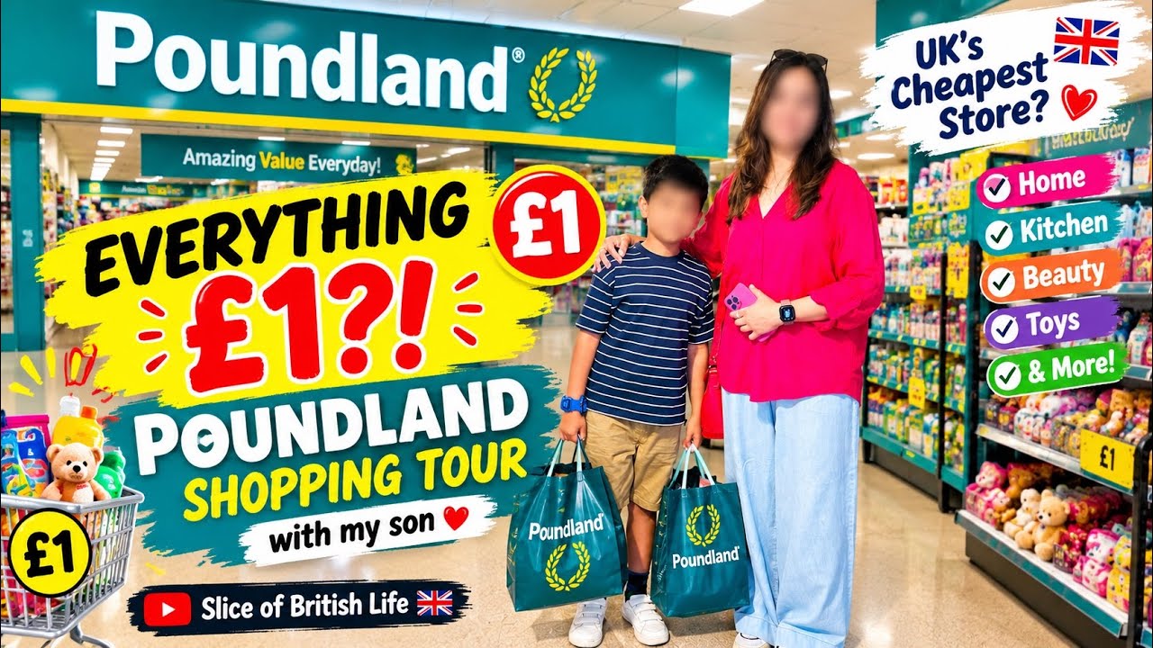 &pound;1Shopping Challenge at Poundland🛍️UK Shopping Tour with My Son/EVERYTHING &pound;1😱slice of British life 