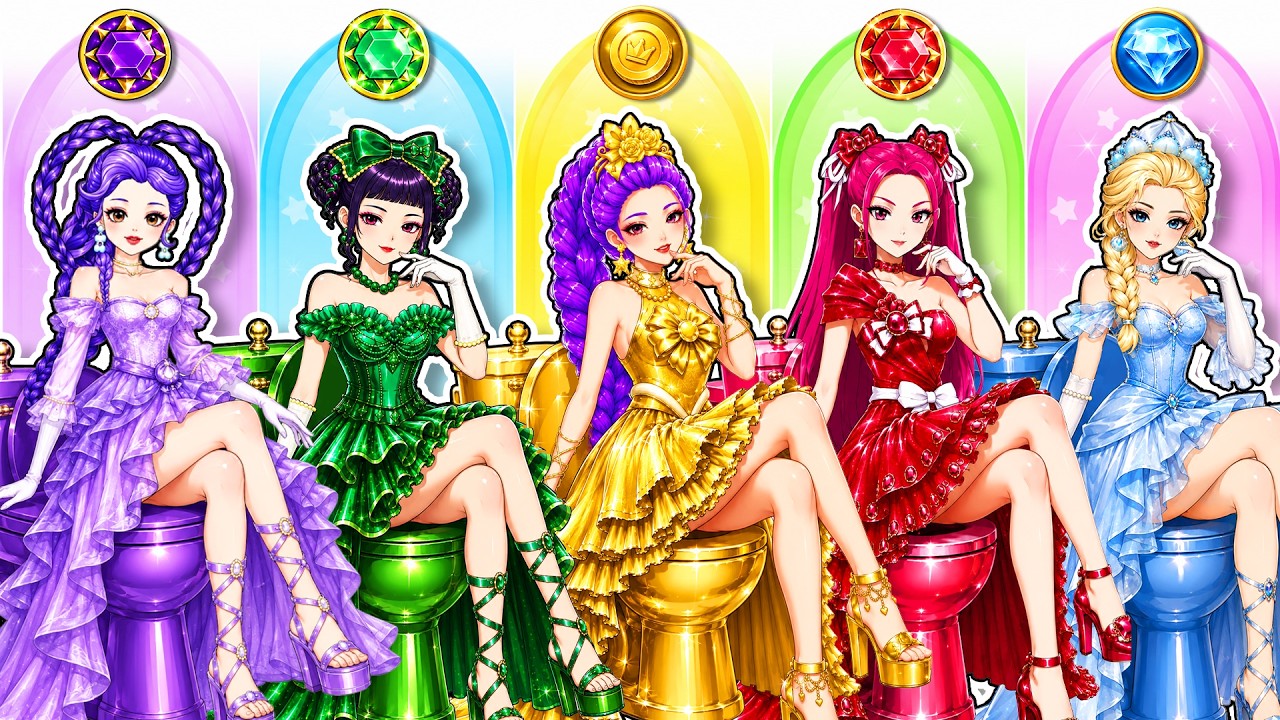 Gold vs Ruby vs Emerald Huntrix Toilet Queen Battle✨ K-Pop Demon Hunters | Best DIY Fashion Paper