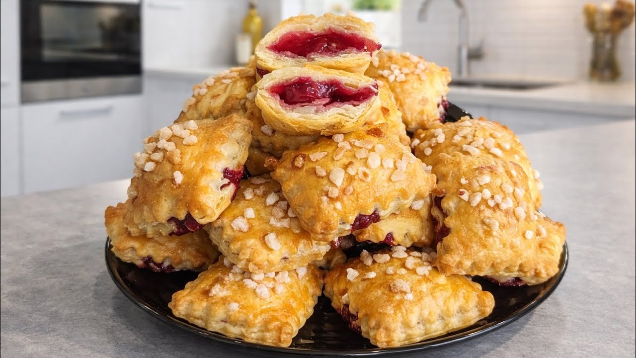 Cea mai simplă rețetă de perinuțe cu cireșe 🍒 Foitaj de casă | Atât de bune încât nu rămâne niciuna!