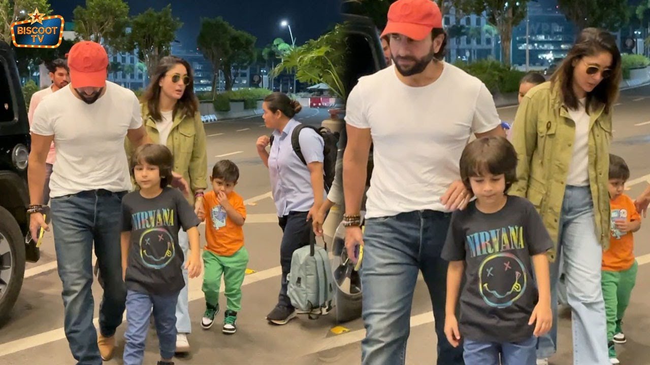 Kareena Kapoor, Saif Ali Khan With Kids Fly From Mumbai Spotted At Airport