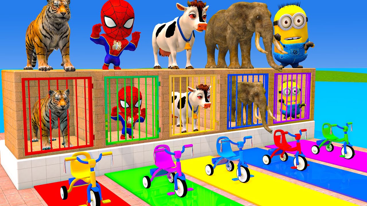Long Slide Game With Cow Elephant Gorilla Hippopotamus Tiger 3d Animal Game Funny 3d Animals