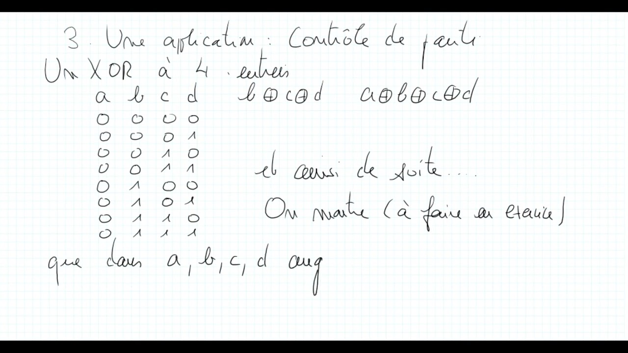 &Eacute;lectronique Num&eacute;rique, Chapitre 2, portes &agrave; N entr&eacute;es, contr&ocirc;le de parit&eacute;