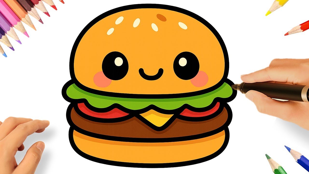 COMMENT DESSINER UN BURGER KAWAII 🍔💖 TUTORIEL FACILE &Eacute;TAPE PAR &Eacute;TAPE