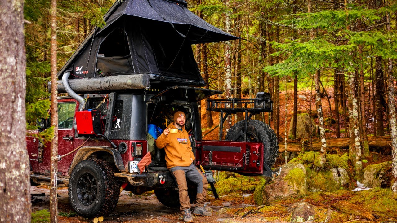 Rooftop Tent Overland Jeep Camping Deep In The Forest