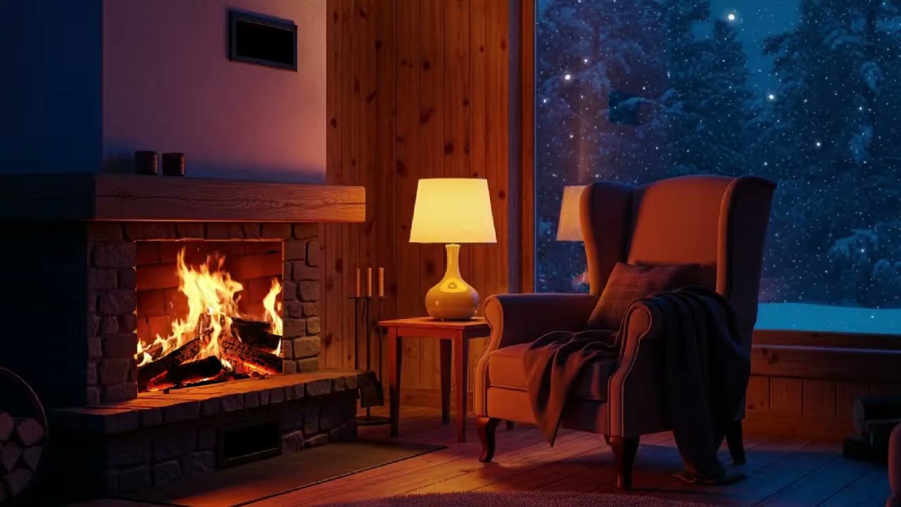 Deep Relaxation! 🔥Cozy Fireplace Crackling 24/7 | ❄️Snowy Cabin Views | Winter Ambience