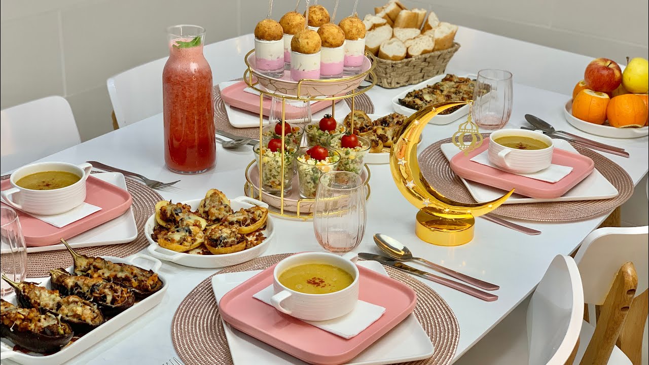 طاولة اليوم الرابع 🌙 أجمل طاولة بأبسط مكونات 😍صالي بريستيج ، محاشي عصريين ، سلطة برغل ، شربة عدس
