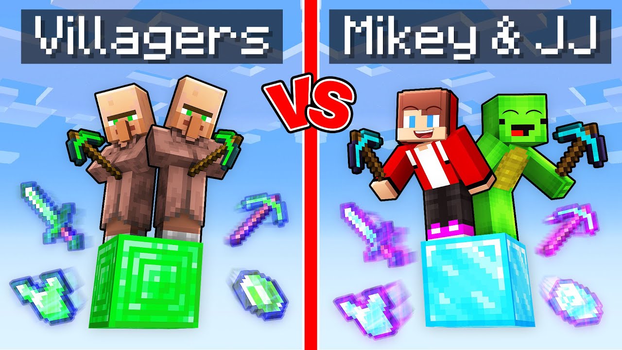 Villagers EMERALD vs Mikey & JJ DIAMOND Block Survival Battle in Minecraft (Maizen)