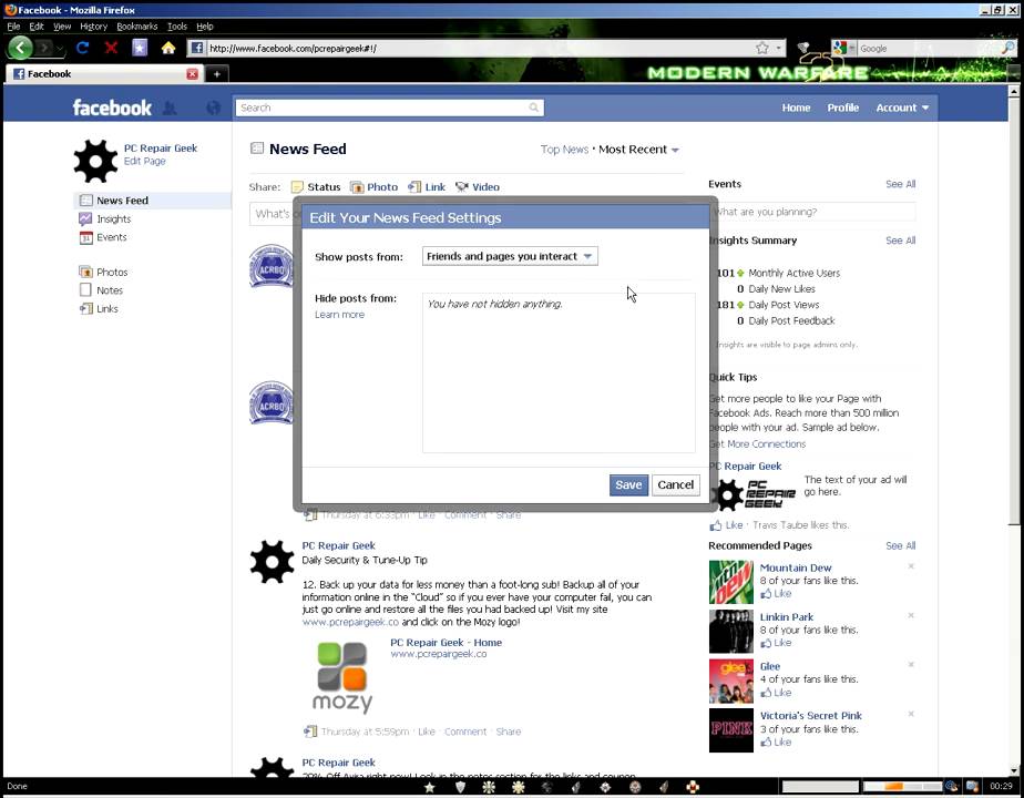 How to change Facebook's Newsfeed Options