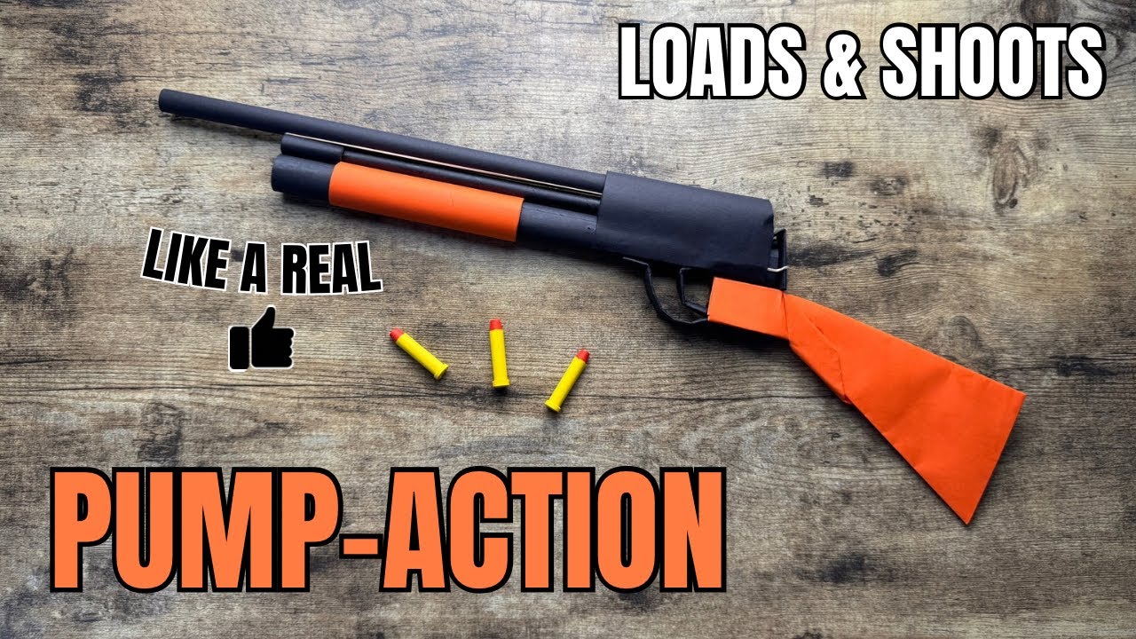 PUMP-ACTION SHOTGUN TUTORIAL FROM ORIGAMI WORLD CHANNEL (THAT LOADS & SHOOTS!) | DIY ORIGAMI SHOTGUN