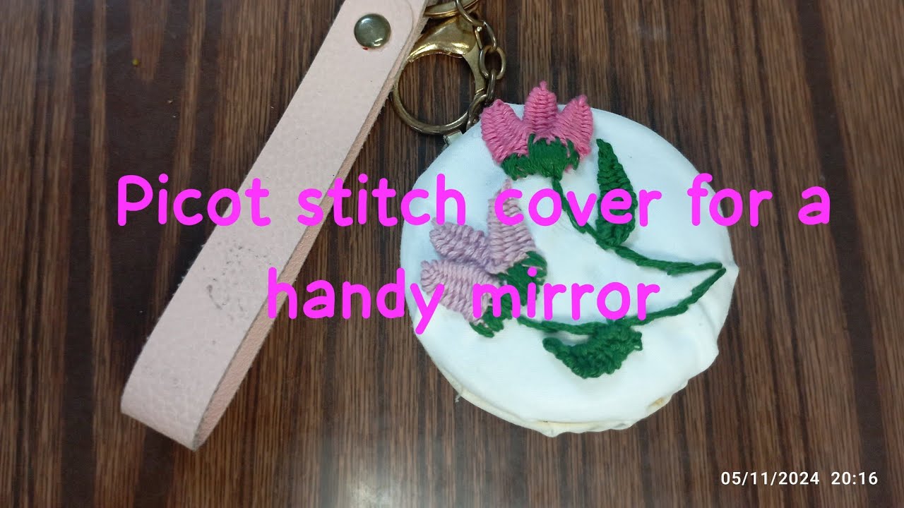 Picot stitch cover for a small handy mirror.