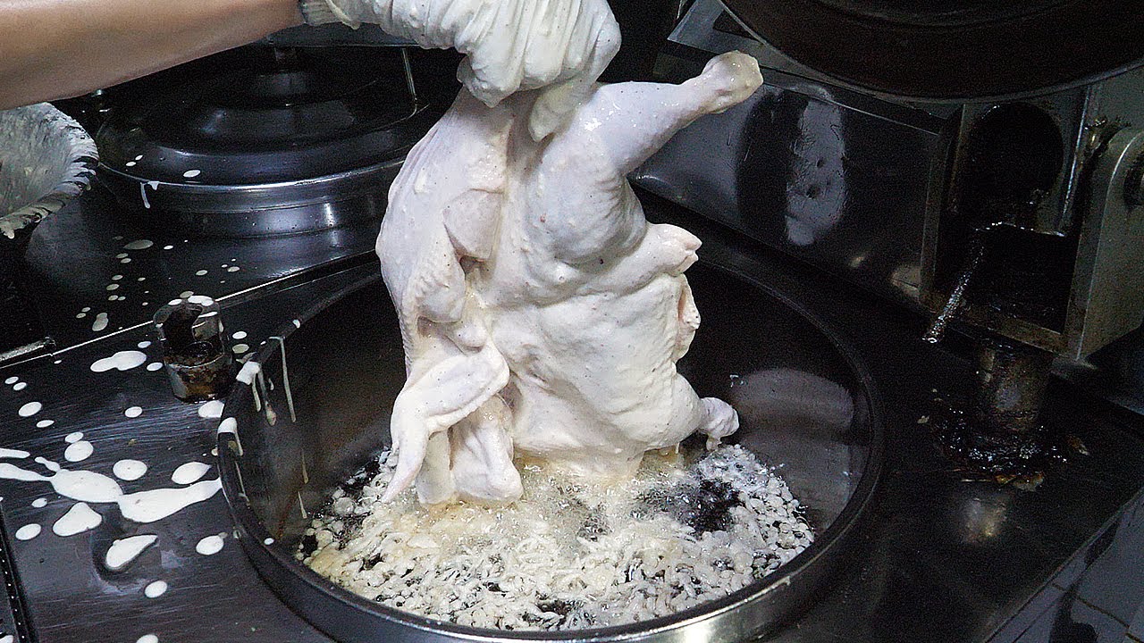 жареный цыпленок с чесноком - корейская уличная еда