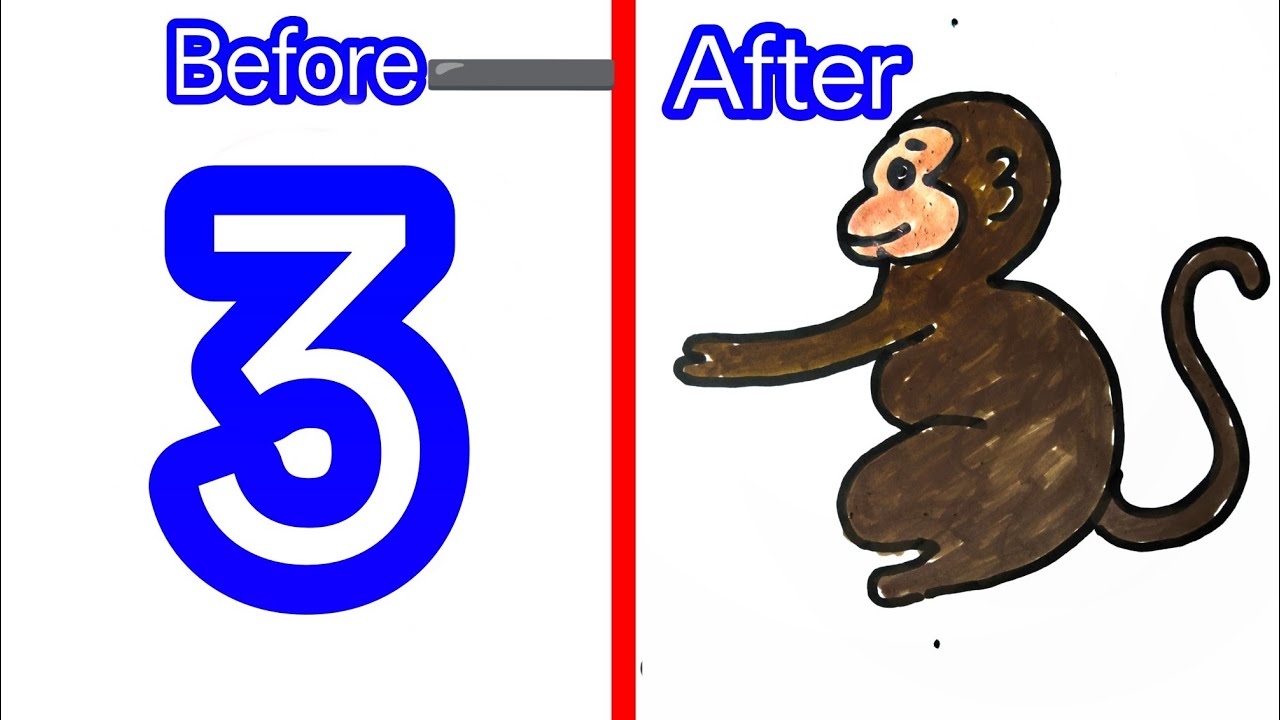 বানর আঁকা || How To Draw Monkey Wait Number 3 || #drawing #shorts 