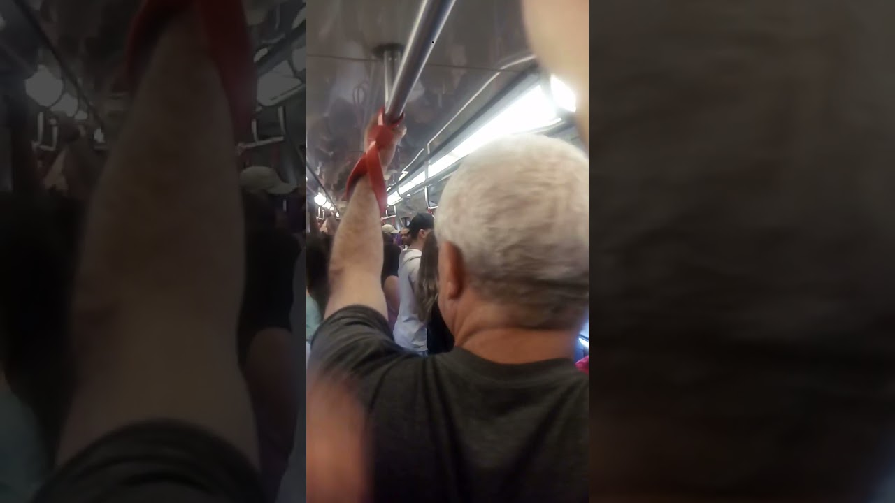 Músico tocando no trem em SP , nem deu pra filmar ele de tao lotado!
