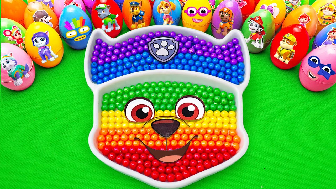 Satisfying ASMR | Making Rainbow Chase Paw Patrol Beads Bathtub by Mixing Jelly Slime Mystery Eggs