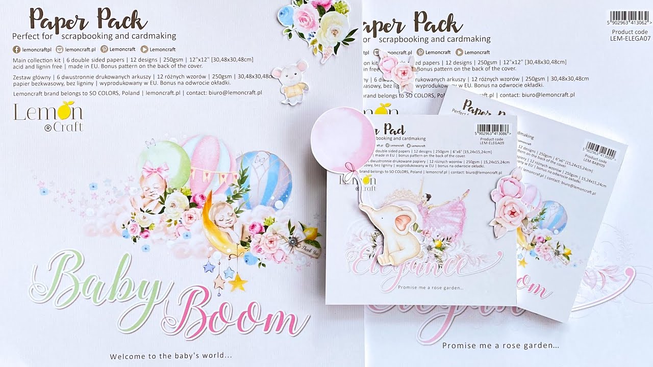 Przegląd kolekcji Lemoncraft Baby Boom i Elegance Scrapbooking