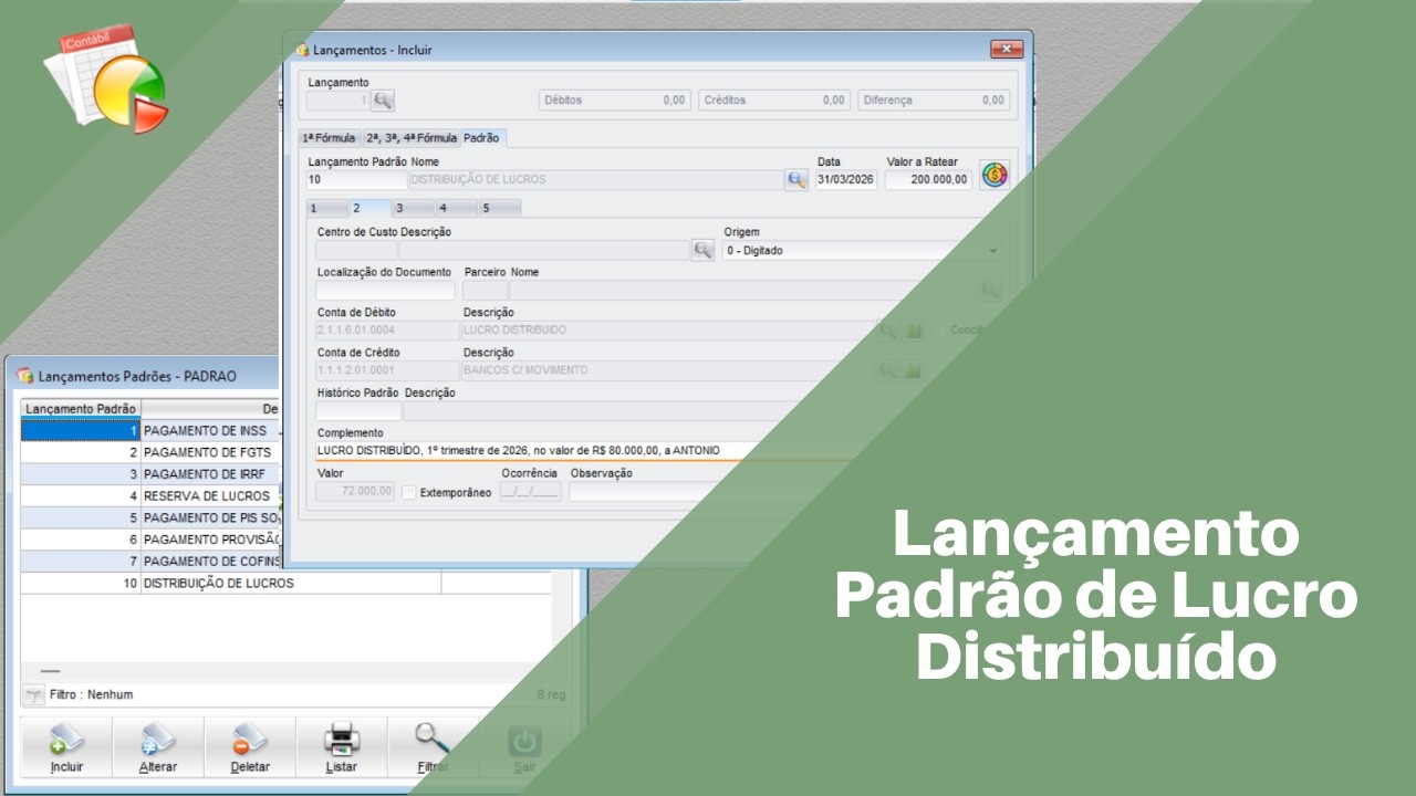 Dexion Contábil | Lançamento Padrão de Lucro Distribuído