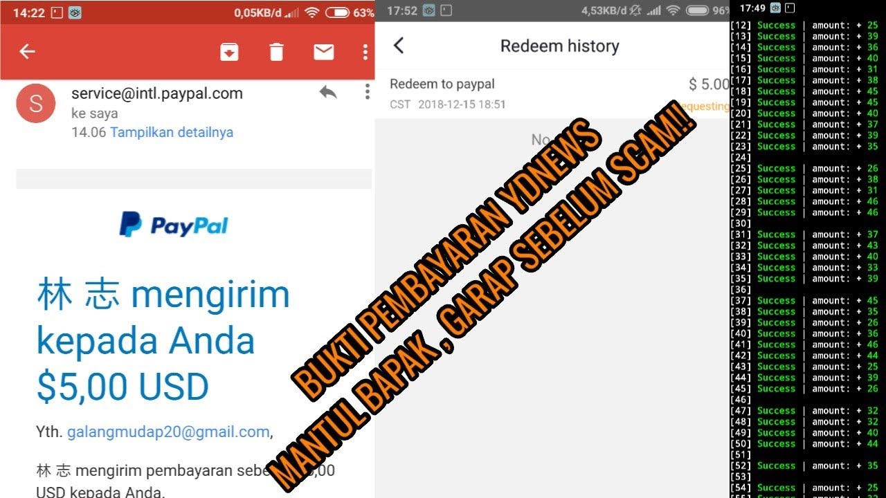 Bukti WD singkat dari aplikasi YDnews 😎 hasil termux!!