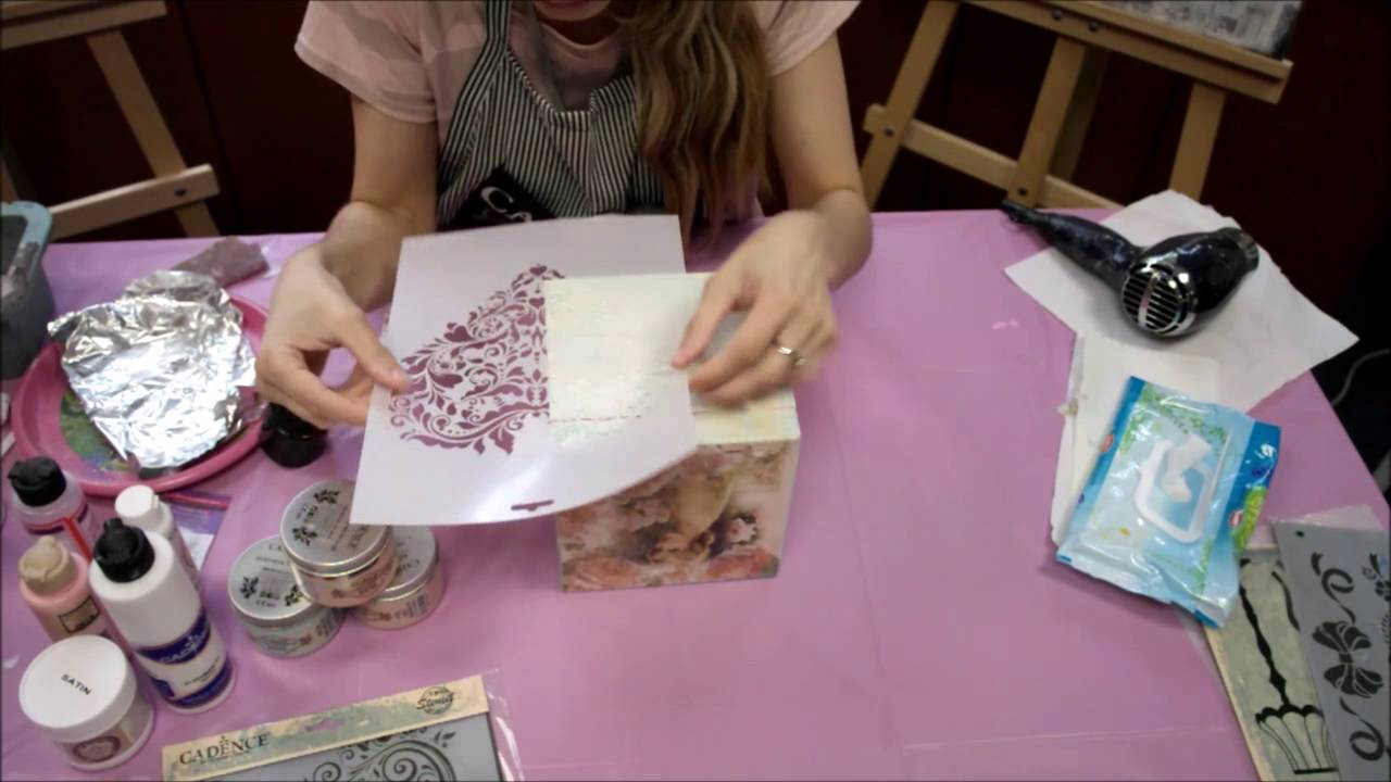 Decoupage with Shabby chic relief & velvet powder Cadence