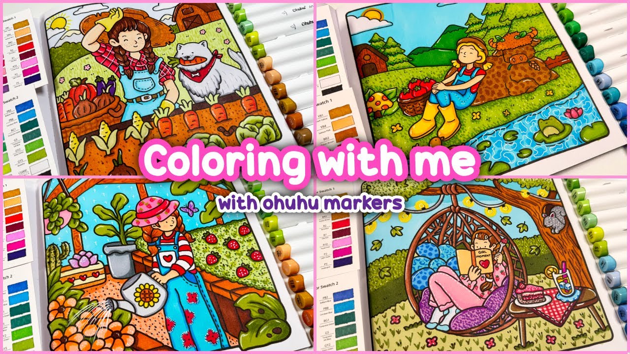 Coloring With Me ✨ 4 Cozy Nature Moments | Ohuhu Markers