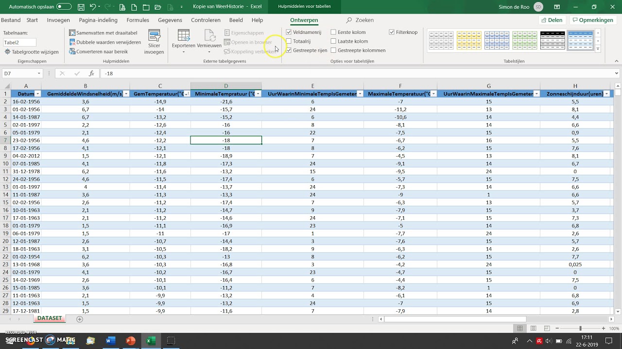 Werken met tabellen in Excel