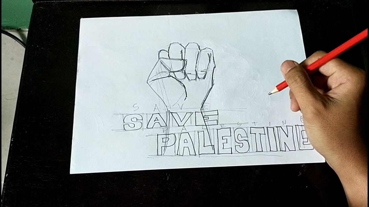 Lukisan Poster Save Palestine (lakaran)