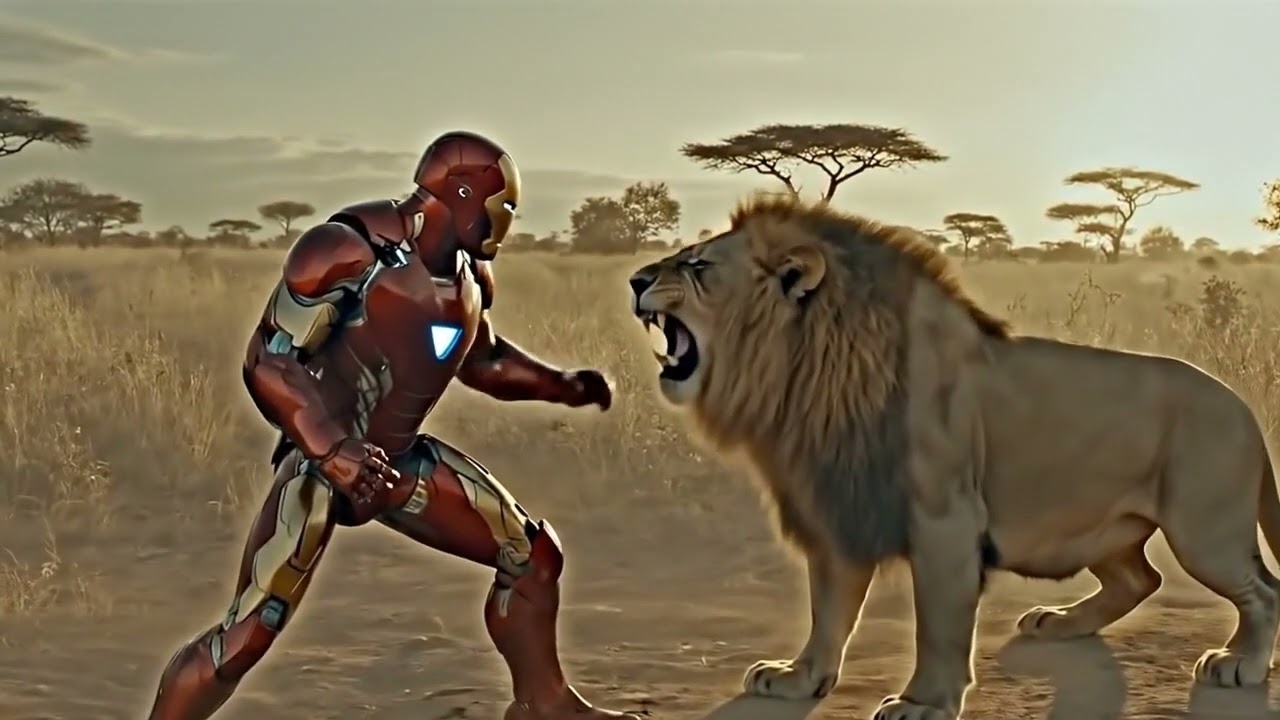 Iron Man fights a pack of Lions