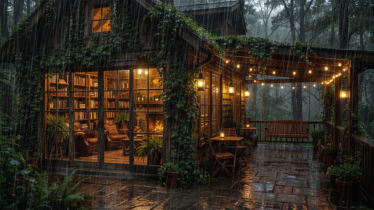 Gentle Night Rain by a Wooden Cabin | Soft Glow Ambience for Restful Sleep