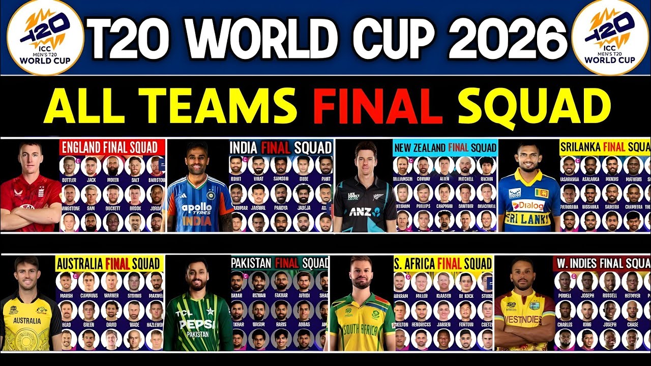 ICC T20 Cricket World Cup 2026 - All Teams Final Squad | All Teams Final Squad T20 World Cup 2026 |
