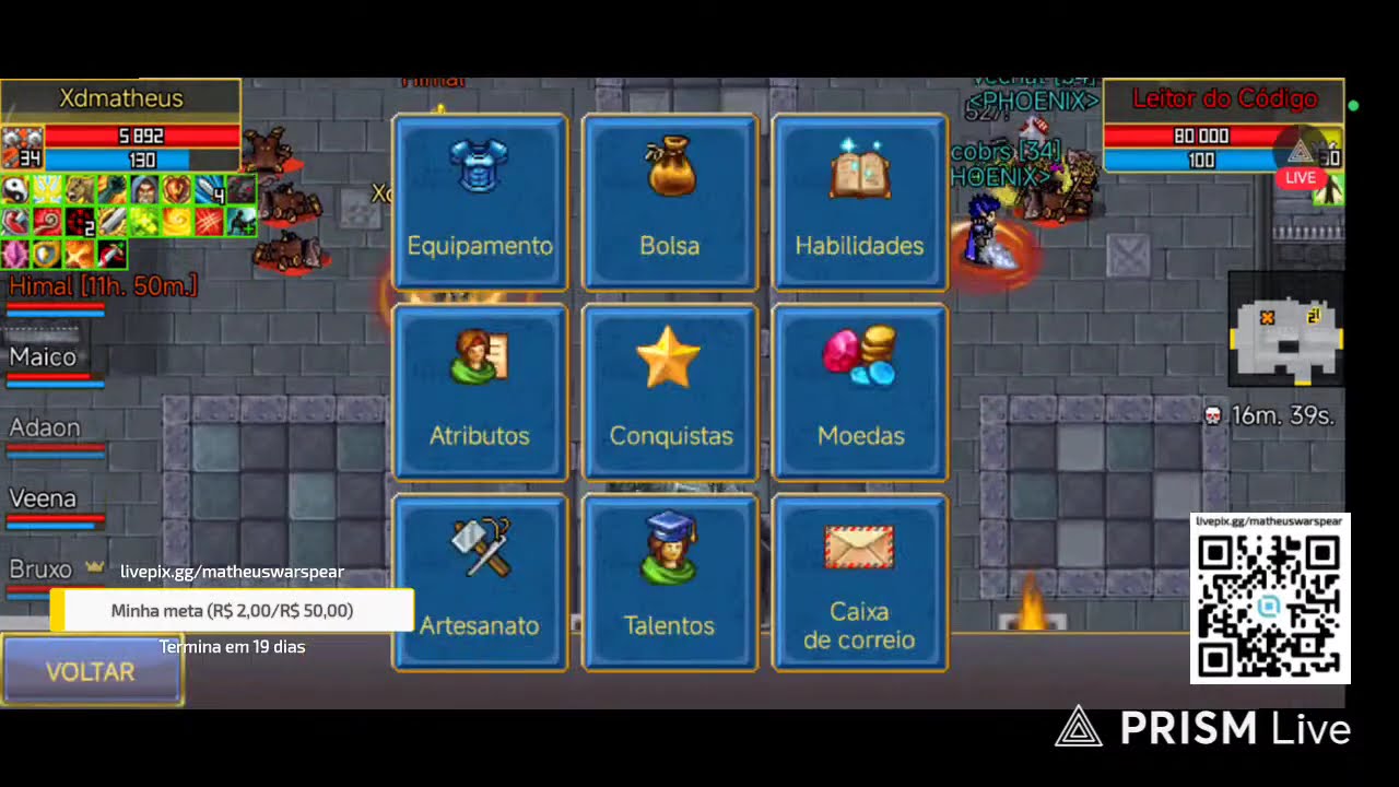Transmissão ao vivo FARMANDO 50X DG Warspear ONLINE 