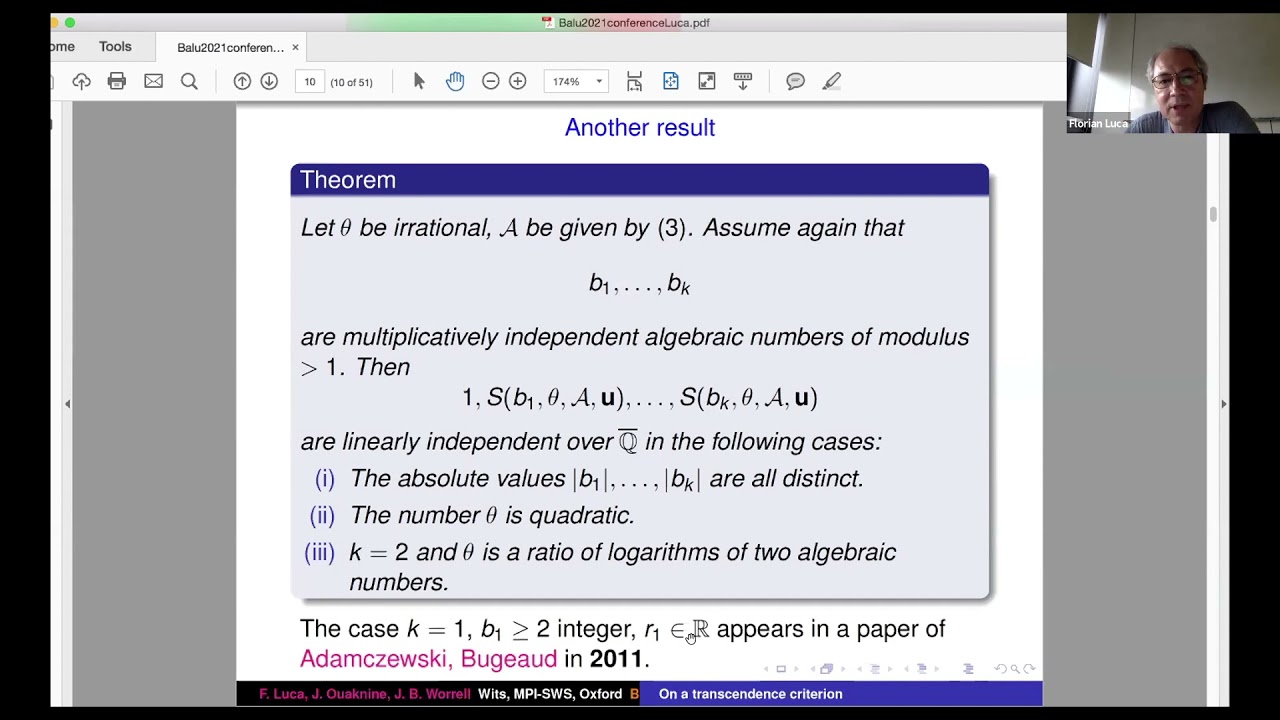 A variation of a transcendence criterion of Adam-czewski, Bugeaud and Luca by Florian Luca