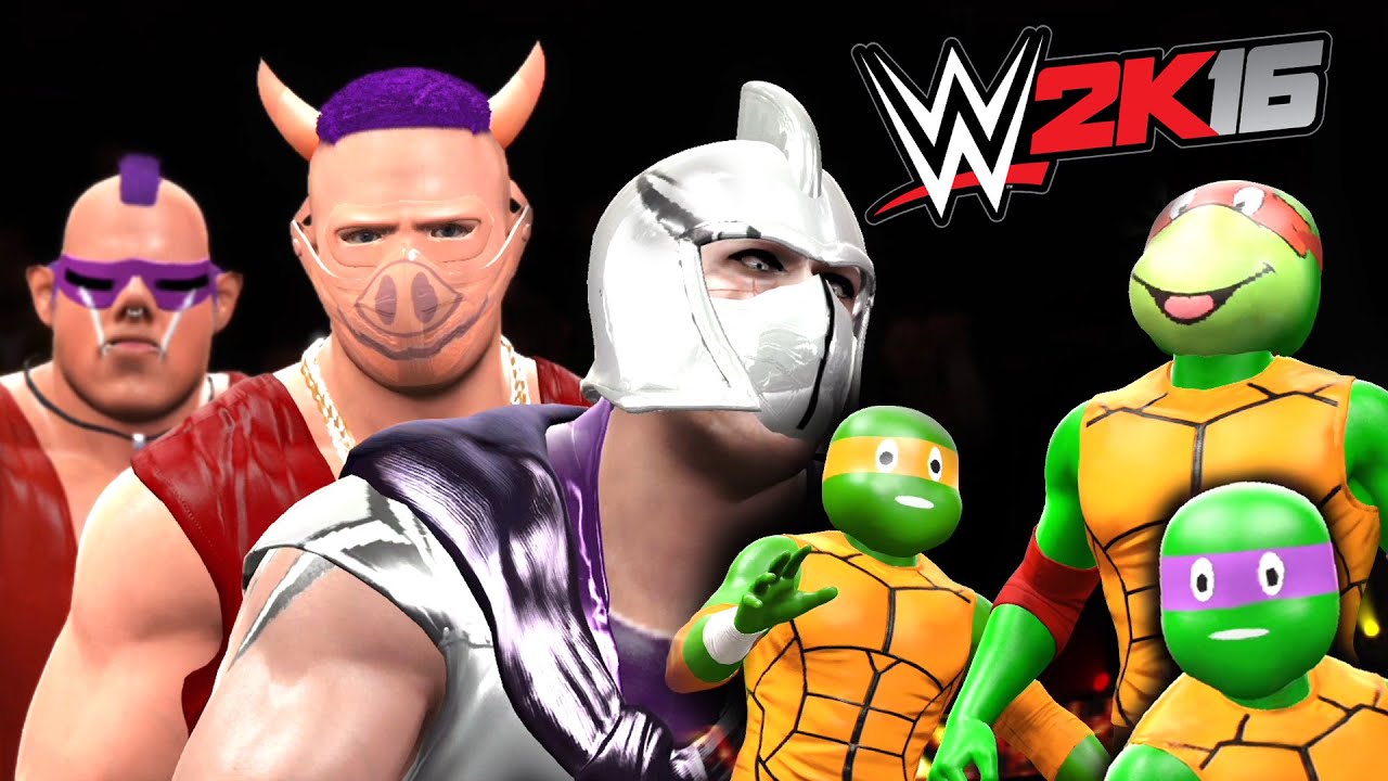 WWE 2K16 - TEENAGE MUTANT NINJA TURTLES VS SHREDDER, BEBOP AND ROCKSTEADY (TMNT)